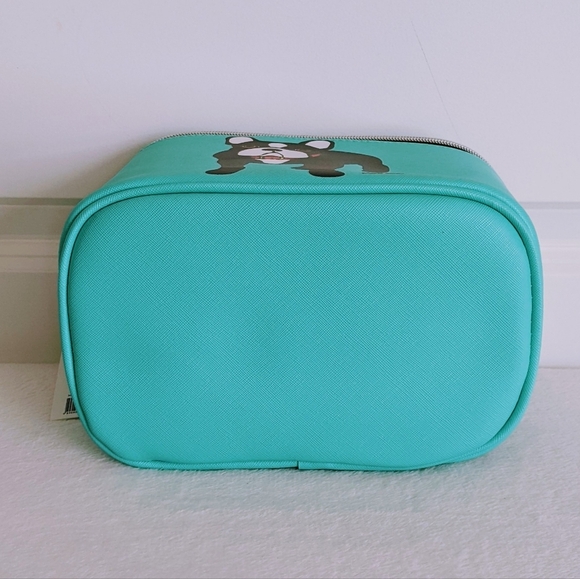 marc tetro Frenchie Cosmetic Case Bag Extra Large PVC Saffiano Aqua NWT - Picture 7 of 11
